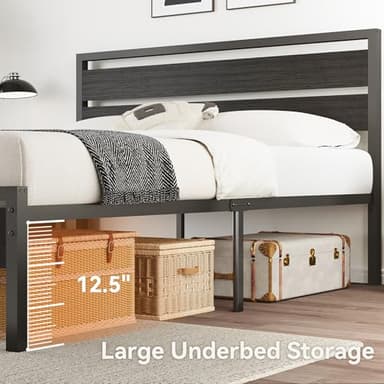 BedsPick 16 Inch Queen Bed Frame Sturdy Metal Bed Frame Queen Size with Wooden Headboard and Footboard, Noiseless/12.5" Under Bed Space/Durable Support//No Box Spring Needed/Anti-Slip, Black Oak - Image 8
