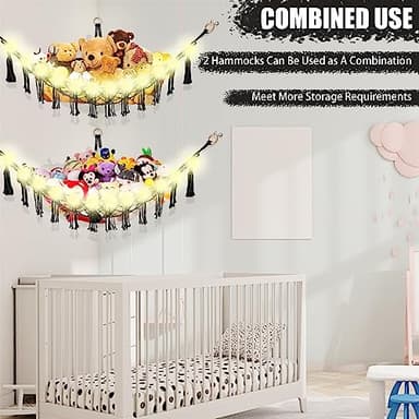 CERETIA Stuffed Animal Hammock with LED Light, Toy Hammock for Stuffed Animals Storage for Kids Room Decor, Stuffed Animal Hammock Corner, Black - Image 8