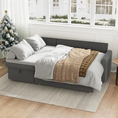 IULULU Sleeper Sofa, L Shaped Sectional Couch with Pullout Bed, Reversible Storage Chaise, 2 in 1 Pull Out Couches for Living Room, Apartment, Medium Grey - Image 7