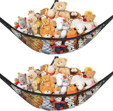 Lazebox Stuffed Animal Net Hammock for Plushie Toys, Stuffed Animal Hammock Corner for Kids' Room Decor, Ideas for Organizing Stuffy Collection, 2 Pack, Black - Image 1