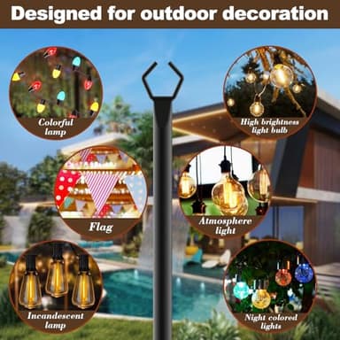 10Ft String Light Poles 4 Pack,Light Poles for Outside Lights,Outdoor with Fence Brackets Hanging Lights,Metal Stand Deck Patio Backyard - Image 3