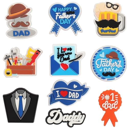 mortd 10 Pack Father's Day Shoe Charms Decoration, I LOVE DAD Charms for Shoes Bracelets, PVC Shoe Decoration Accessories for Father's Day Party Supplies Dad Birthday Gifts - Image 1