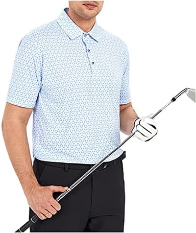 Mens Golf Shirts Short Sleeve Moisture Wicking Dry Fit Performance Athletic Polo Shirt Blue Quads M - Image 2