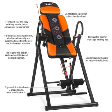 Teclor Inversion Table,Advanced Heat and Massage Function,Strength Training Inversion Table for Back Pain Relief,Heavy Duty Inversion Table 350 lbs Capacity with Wider and Thickened Backrest - Image 2