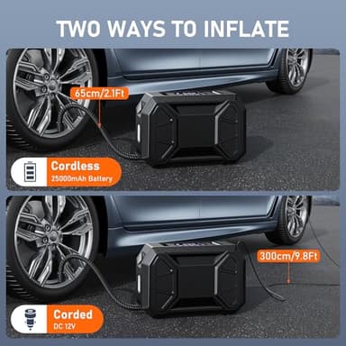 Tire Inflator Portable Air Compressor, 150 PSI Cordless Air Pump for Car Tire 12V DC Dual Power Battery Electric Bike Tire Pump with Pressure Gauge LED Light for Car, Motorcycle, Bicycle, Bike, Ball - Image 5