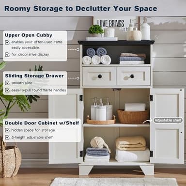 ACCOHOHO Bathroom Floor Cabinet, Farmhouse Storage Cabinet, 24" Wide Cabinet with Drawer, Adjustable Shelf, Barn Doors, Cabinets for Bathroom, Kitchen, Living Room, Off White - Image 3