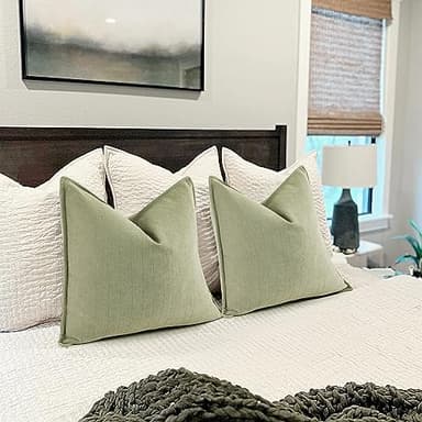 ZWJD Sage Green Pillow Covers 20x20 Set of 2 Chenille Throw Pillow Covers with Elegant Design Soft and Luxurious Decorative Throw Pillows for Couch, Bed, and Home Decor - Image 5