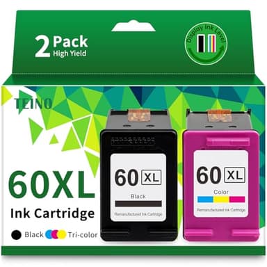 TEINO Remanufactured Ink Cartridge Replacement for HP 60 XL 60XL for PhotoSmart C4780 C4795 C4680 C4650 D110 D110a DeskJet F4480 F4280 F4580 D2530 D2545 Envy 100 Printer (Black, Tri-Color, 2-Pack) - Image 1
