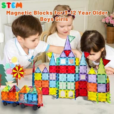 Magnetic Tiles, 100PCS Kids Magnetic Blocks Toy Set, Magnet Tiles 3D Clear Building Blocks Set with 2 Cars, STEM Sensory Educational Toys Gift for Toddlers Boys 3 4 5 6 7 8 9 - Image 6