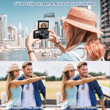 4K Digital Camera for Photography with 3" 180°Flip Screen,64MP Vlogging Camera for YouTube, HD WiFi Compact Camera with Flash, 18X Digital Zoom, 32GB TF Card & 2 Batteries(Black) - Image 2