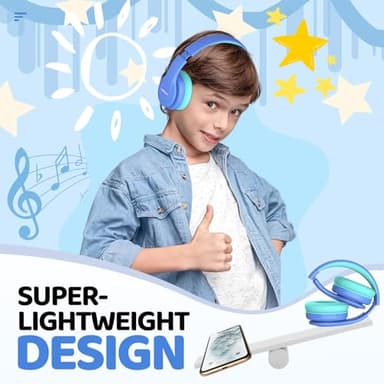 JoySpark Kids Bluetooth Headphones, Lightweight Wireless Headphones for Kids, 85/94dB Volume Limited, 60 Hours Playtime, Bluetooth 5.3, Over-Ear Toddler Headsets with Built-in Mic-Blue - Image 6