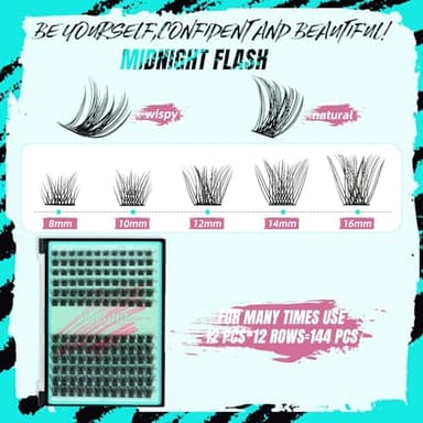 Lash Clusters Kit,144Pcs Eyelash Extension Kit Midnight with Lash Bond and Seal,Lashes Extensions Kit Lash Applicator Tool for Eyelashes Cluster Kit by AMZGlRL(D-Mix8-16mm Kit) - Image 3