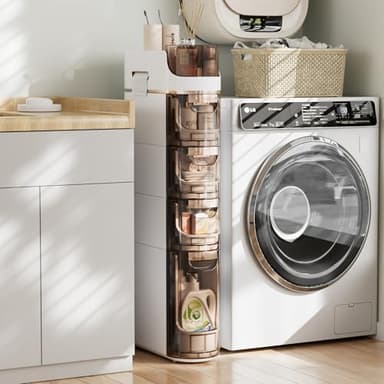 VECELO 4-Tier Slim Bathroom Storage Cabinet with Wheels, Skinny Bathroom Storage Cabinet with Drawers, Toilet Paper Holder, Movable Narrow Floor Cabinet for Small Space, Bathroom - Image 7