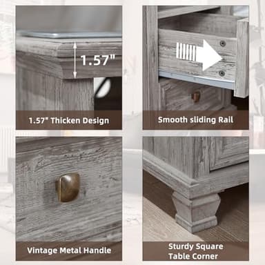 SAVOR LIFE Farmhouse Nightstand Set of 2 with Charging Station, Rustic Grey Nightstand,2 Drawers End Table for Living Room,Bedside Table with Open Shelf for Bed Room,Grey - Image 7