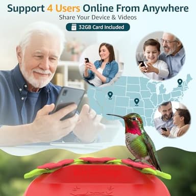 birdsnap® Hummingbird Feeder with Camera Solar Powered, 2K Live Stream AI Bird Identification with 32GB Card Ant Moat Weatherproof WiFi Smart Bird Feeder Camera for Outdoor Birds Watching Gifts - Image 7