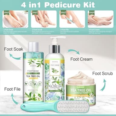 LUCOTIYA Tea Tree & Orange Flower Foot Soak Set - Salts, Foot File, Scrub & Urea Cream Pedicure Supplies for Dry, Cracked Feet - Foot Spa Pedicure Kit for Women Men - Image 6