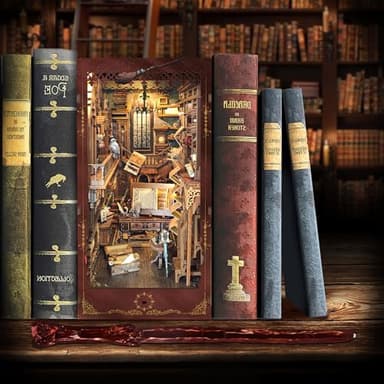 Book Nook Kit w/Remote Wand, DIY Dollhouse Booknook Magic 3D Bookshelf Insert Decor Craft Building Set Gift for Teens Adults as Halloween Christmas Day Gift - Magic Library-Brown - Image 3