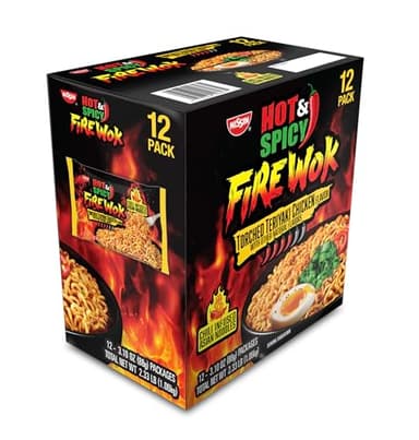 Nissin Fire Wok, Torched Teriyaki Chicken, Hot & Spicy Chile Infused Asian Noodles, 12 Pack - Image 1