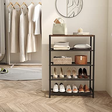 HOMEFORT 5-Tier Shoe Rack, Shoe Storage Shelf with MDF Top Board, Shoe Rack Organizer, Each Tier Fits 3 Pairs, Entryway Shoe Stand with Sturdy Shelves, Rustic Brown - Image 2