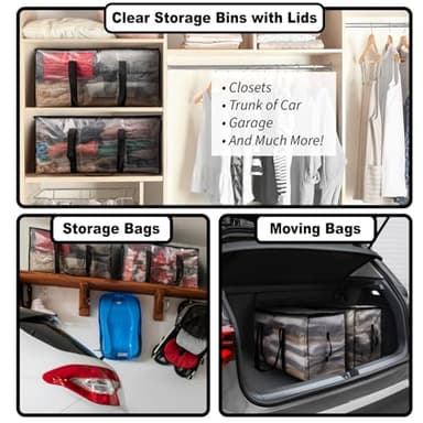 ClearSpace Oversized Moving Bags or Storage Bag – Large Moving Tote with Carry Belt, Zippers & Handles – Reinforced Packing Bags for Moving, Student Apartments, Holiday Storage, 6 Pack - Image 2