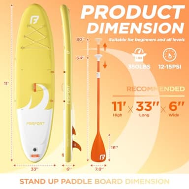 FBSPORT 11' Premium Stand Up Paddle Board, Yoga Board with SUP Accessories & Carry Bag | Wide Stance, Surf Control, Non-Slip Deck, Leash, Paddle and Pump for Youth & Adult - Image 2