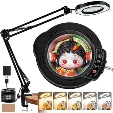 15X Magnifying Glass with Light and Clamp, Lighted Magnifying Glass Desk Lamp LED Magnifier Lamp with Light and Clamp 5 Color Mode 10 Brightness Dimmable Magnifier Lamp for Reading Close Work Craft - Image 1