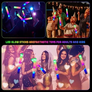 LifBetter Light Up Glow Sticks Bulk, LED Foam Sticks 112 pcs Glow in The Dark with 3 Modes Flashing Led Foam Multicolor Batons Light up Party Favors for Birthdays, Weddings, Concerts, Festivals - Image 6