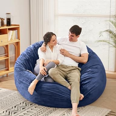 Bean Bag Chairs for Adults - Giant Bean Bag Chair Convertible Bean Bag Bed - Beanbag Chair with Micro Fiber Cover/Furniture Foam Filler - Floor Couch Sofa in Bedroom Dorm Room - Queen Navy Blue - Image 2