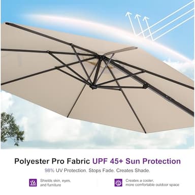 PURPLE LEAF 11 Feet Patio Umbrella Outdoor Cantilever Round Umbrella Aluminum Offset Umbrella with 360-degree Rotation for Garden Deck Pool Patio, Beige - Image 5