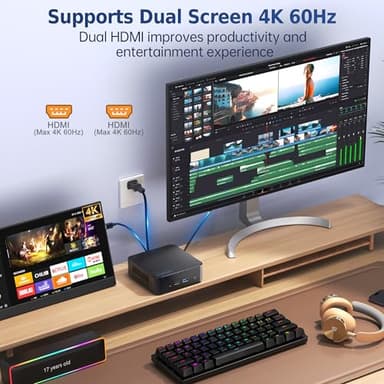 OUMAX Mini PC,Twin Lake N150(Turbo 3.6Hz) 16GB DDR4 500GB M.2 SSD Dual LAN, Desktop Mini Computer 4K Dual HDMI Display, Wifi5, BT5.0, Built-in 45W Power Supply - Image 7