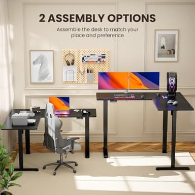 ErGear 63" x 55" Dual Motor L Shaped Standing Desk, Electric Height Adjustable, Extra Large Desktop, Interchangeable Installation of Left and Right Desktops, Suitable for Home Office, Black - Image 5