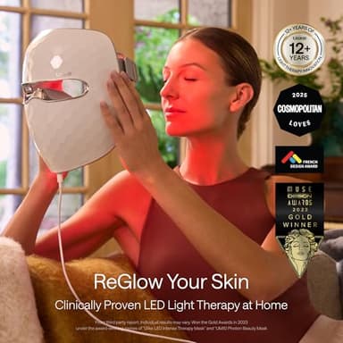 Ulike ReGlow LED Light Therapy Mask, Red Light Therapy for Face, 4 Modes with Red, Blue, Yellow & Infrared Lights for Reduce Acne & Anti-Aging, Eye-Protection, 272 Beads, Remote Control,White - Image 2