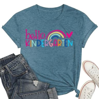 Kindergarten Teacher Shirts for Women Rainbow Kindergarten Teacher T-Shirt Hello Kindergarten Tee Tops - Image 1