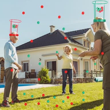 2 Pack Head Hoop Basketball Party Game for Kids and Adults Carnival Game Adjustable Basket Net Headband with 20 Balls for Carnival Party Birthday Party Family Indoor Outdoor Game (Red + Green) - Image 5