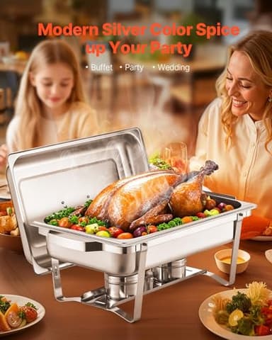 VEVOR Chafing Dish Buffet Set, 8 Qt 4 Pack, Stainless Steel Chafer with 4 Half Size Pans, Rectangle Catering Warmer Server with Glass Lid Water Pan Folding Stand Fuel Holder, for Wedding Party Banquet - Image 2