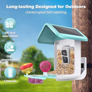 Viubird Bird Feeder with Camera: Solar Powered Smart Bird Camera Feeder 2K Live Feed for Backyard - AI Identify Auto Capture Videos, Gifts for Birdlovers Mom Dad, 2.4GHz WiFi - Image 3