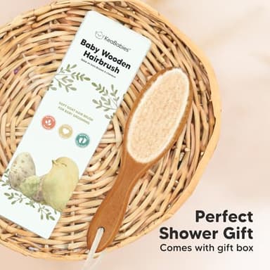 Wooden Baby Hair Brush - Cradle Cap Baby Brush with Soft Goat Bristles, Perfect Gentle Scalp Newborn Comb for Infant, Girls, Boys, Bath Essentials (Golden Oak, Oval) - Image 9