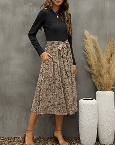 Zattcas Womens Long Sleeve Midi Dresses Casual Work Fall Dresses with Pockets Black T S - Image 2