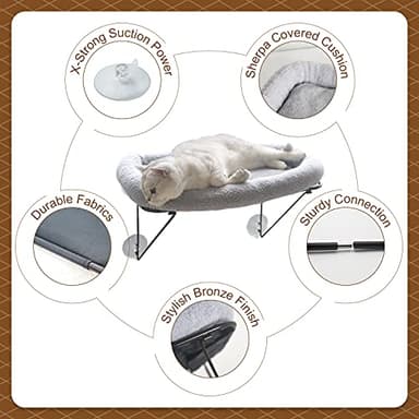Zakkart Cat Window Perch - 100% Metal Supported from Below - Comes with Warm Spacious Pet Bed - Cat Window Hammock for Large Cats & Kittens - for Sunbathing, Napping & Overlooking (Grey) - Image 3