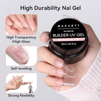 Makartt Clear Gel Builder: Nail Extension, Strong, Self-Levelling, Long Lasting for Strengthener Sculpture Broken Nails Repair Protection, UV LED Lamp Cure Required, Home Salon DIY Manicure 1.06 oz - Image 5