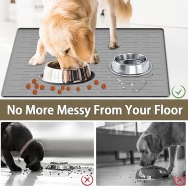 Extra Large Pet Food Mat for Dogs, 32''x24'' Waterproof Dog Feeding Mat, Non-Slip Silicone Dog Bowl Mat for Floors, Easy Clean Pet Water Mat Tray (Dark Gray) - Image 3