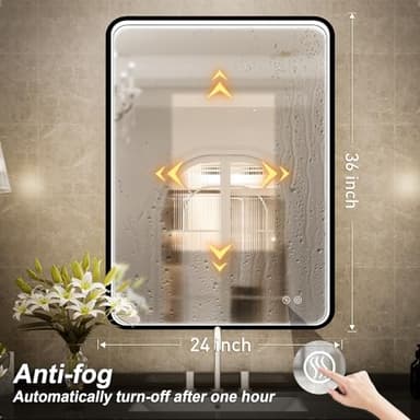 FTOTI 36x24 Inch LED Bathroom Mirror with Lights, Black Metal Frame Mirror, Wall Mounted Lighted Vanity Mirrors for Wall, Anti Fog Dimmable Led Mirror for Makeup - Image 6