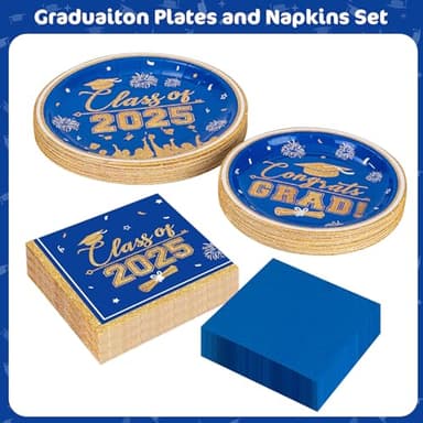 Graduation Plates and Napkins 2025 Graduation Party Supplies, Class of 2025 Congrats Grad Disposable Paper Plates Cocktail Napkins Set for Blue and Gold 2025 Graduations Party Decorations, Serve 25 - Image 7