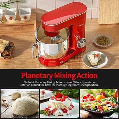 COOKLEE Stand Mixer, 9.5 Qt. 660W 10-Speed Electric Kitchen Mixer with Dishwasher-Safe Dough Hooks, Flat Beaters, Wire Whip & Pouring Shield Attachments for Most Home Cooks, Ruby Red - Image 3