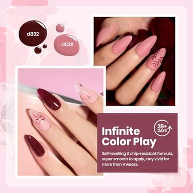 Beetles Burgundy Purple Gel Nail Polish Set - 6 Color Fall Dark Purple Maroon Mauve Plum Gel Polish Kit, Soak Off UV LED Nail Gel for Autumn Manicure Nail Art Gifts for Women - Image 4