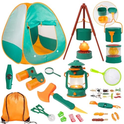 Meland Kids Camping Set with Tent - Toddler Toys for Boys with Campfire, Camping Toys for Kids Indoor Outdoor Pretend Play, Gift Idea for Boys Age 3,4,5,6 Year Old Birthday Christmas (Green) - Image 1