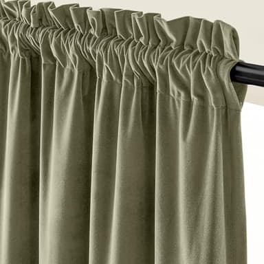 Lazzzy Velvet Curtains Sage Green Thermal Insulated Drapes for Bedroom Living Room Blackout Privacy Home Decor Rod Pocket 84 Inch Length 2 Panels, Olive Sage, W62 x L84 - Image 2