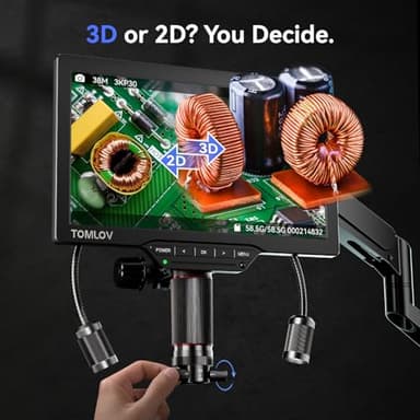 TOMLOV 3D Digital Microscope for Soldering: Magnetic Dual Lens Micro Scope TM3K-3D for Adult, Coin Microscope with Flex Arm, 3K 7-Inch IPS Screen, HDMI/USB Output, Gooseneck Light, Repair Mat, 64GB - Image 2