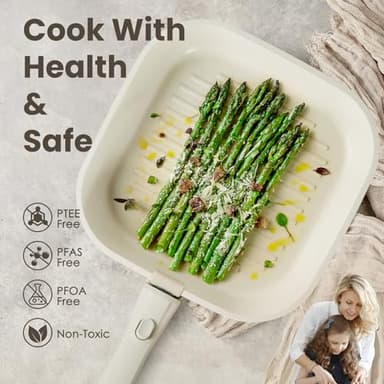 KIKCOIN Pots and Pans Set Non Stick: 7 Pack Ceramic Cookware Set with Detachable Handle, Healthy Non Toxic Kitchen Cooking Pots with Frying Pans, Grill Pan - Image 4