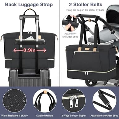 ITIEZY Diaper Tote for Baby - 6Pc Large Mommy Bag with Portable Changing Pad, Waterproof Compartment & Organizer Pouches, Multifunctional Hospital Travel Bag for Mom & Dad - Image 6